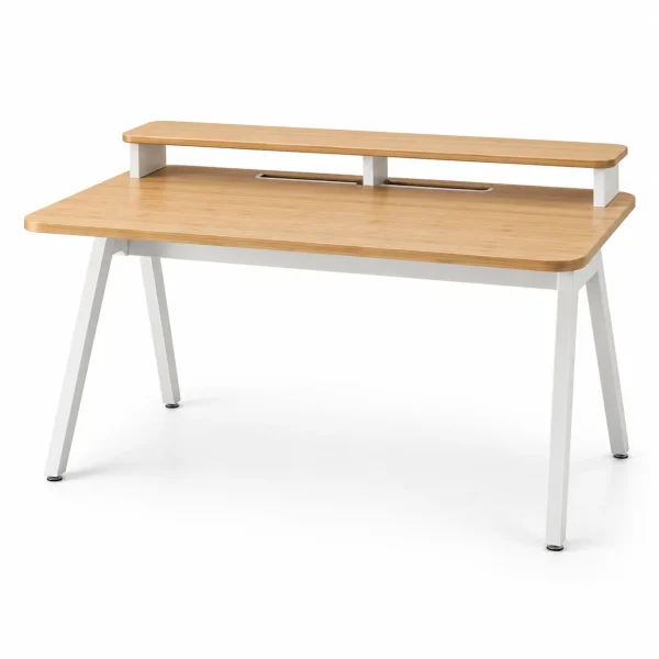 Novacrest Focus Frame Aero Work Desk Natural Bamboo And White 01 White