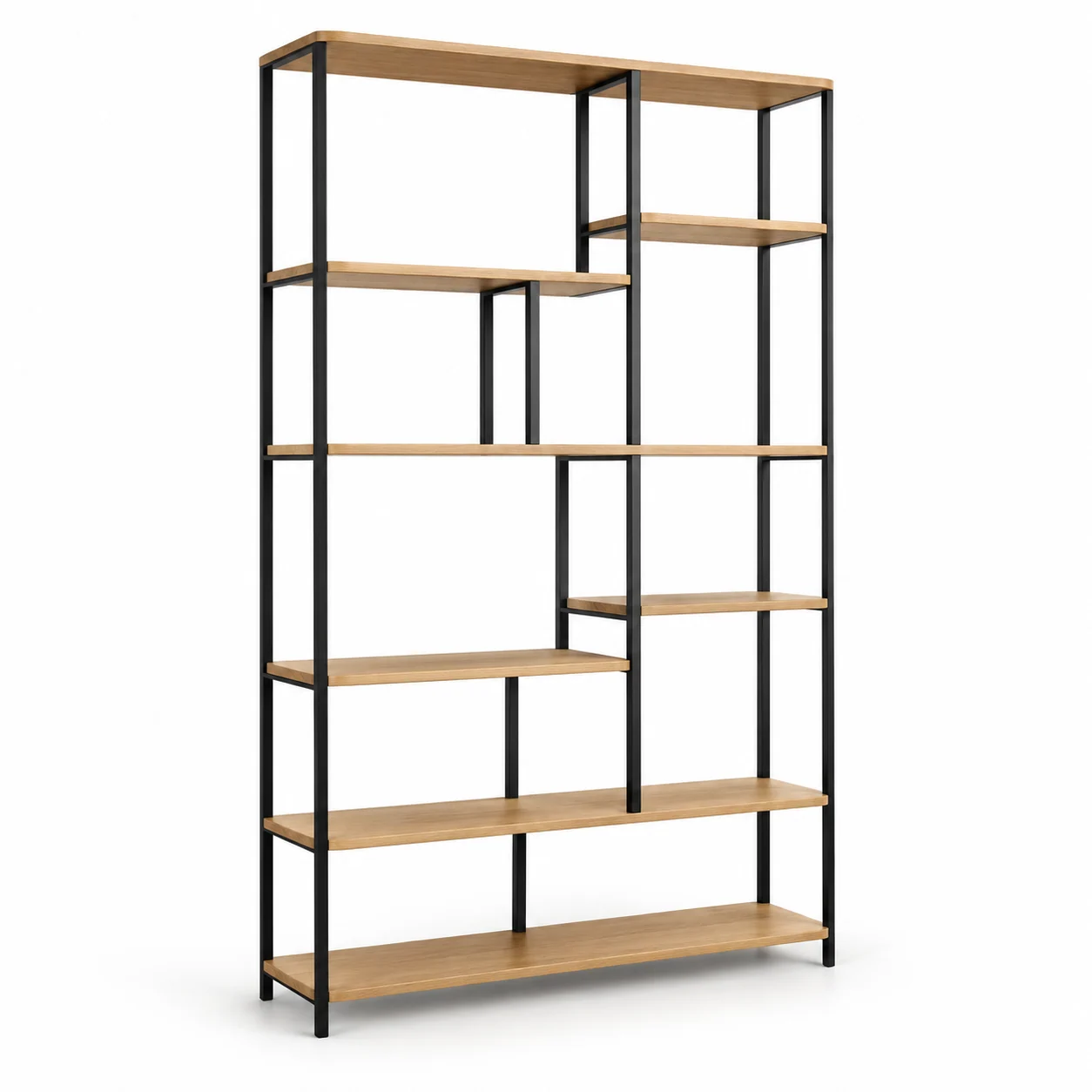 Novacrest Focus Frame Grid Modular Bookcase Natural Oak And Black 01 White