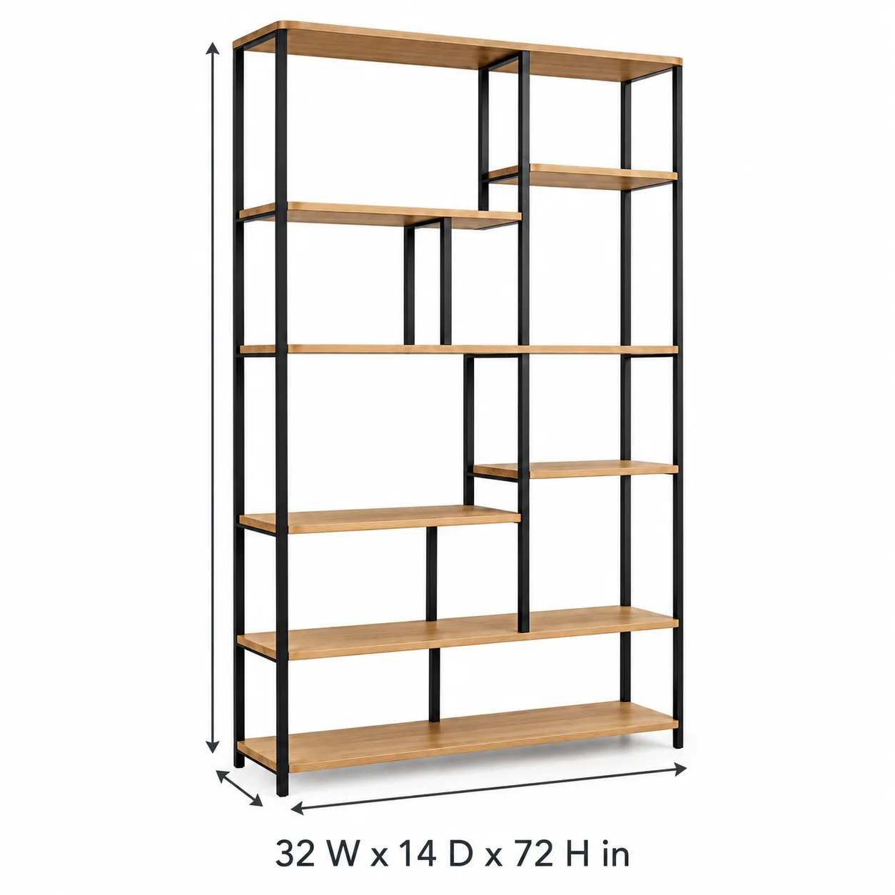 Novacrest Focus Frame Grid Modular Bookcase Natural Oak And Black 02 Size