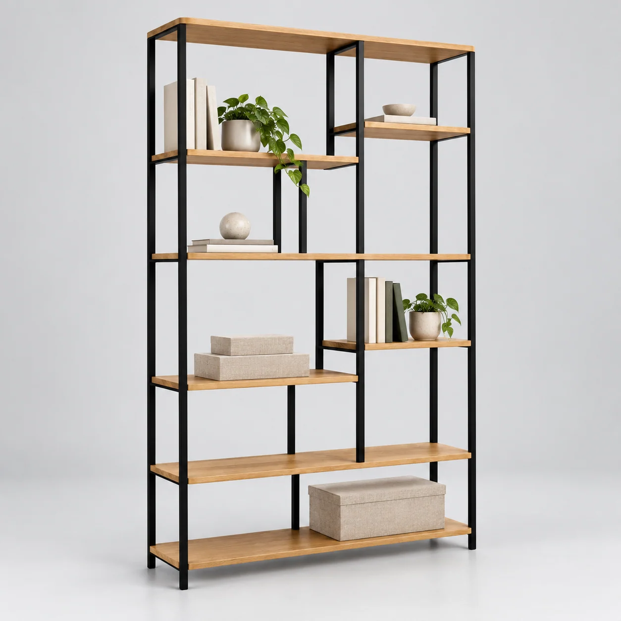 Novacrest Focus Frame Grid Modular Bookcase Natural Oak And Black 03 Feature