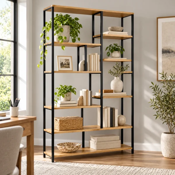 Novacrest Focus Frame Grid Modular Bookcase Natural Oak And Black 04 Room