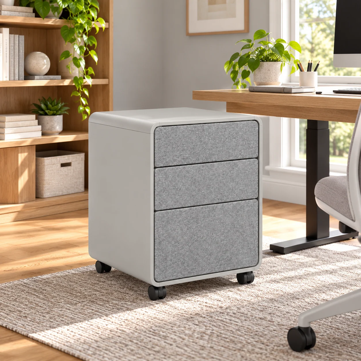 Novacrest Focus Frame Quiet Mobile Pedestal Soft Grey 04 Room
