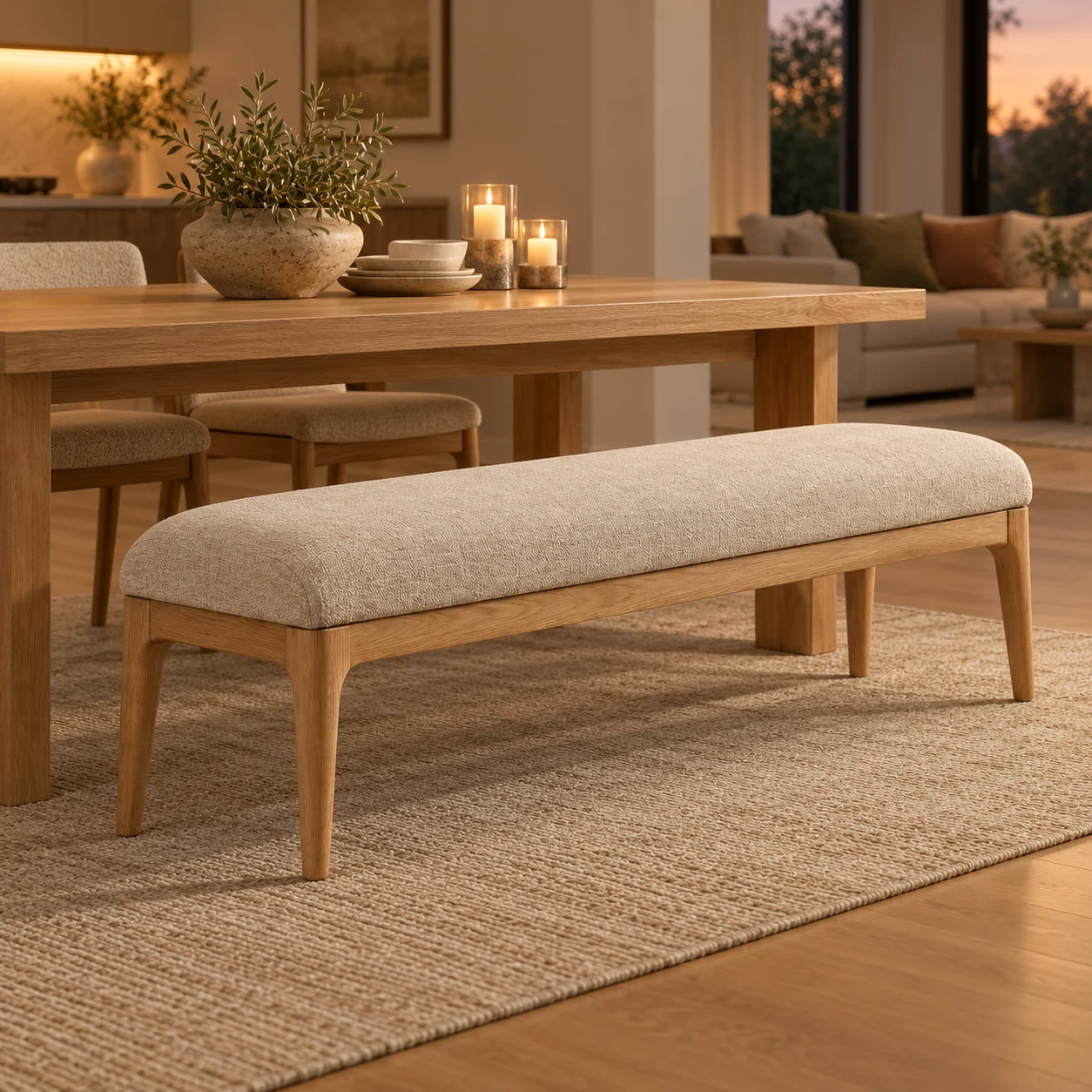 Novacrest Hearth Grain Long Grain Dining Bench Oatmeal And Natural Oak 05 Room