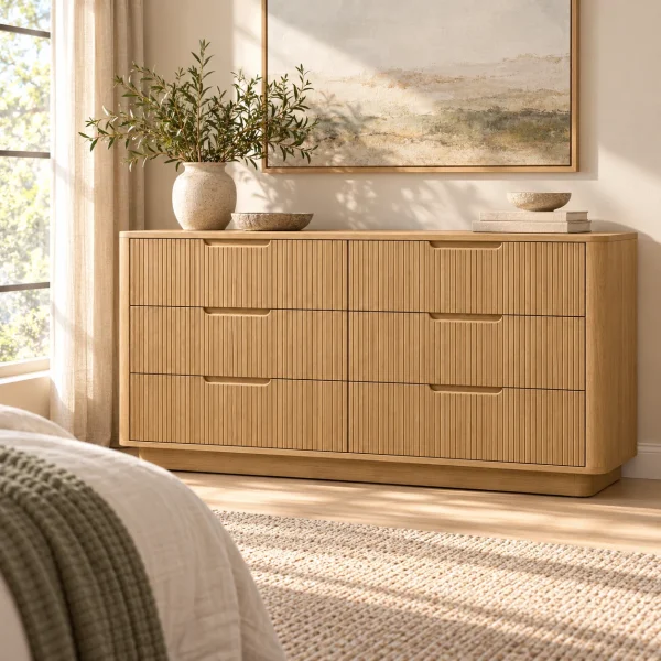 Novacrest Quiet Layer Line Six Drawer Dresser Natural Oak 04 Room