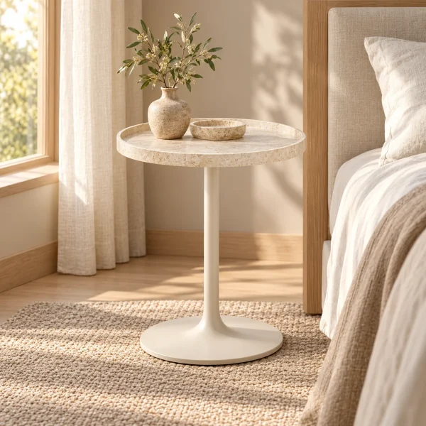 Novacrest Quiet Layer Stone Tray Side Table Ivory Stone 04 Room