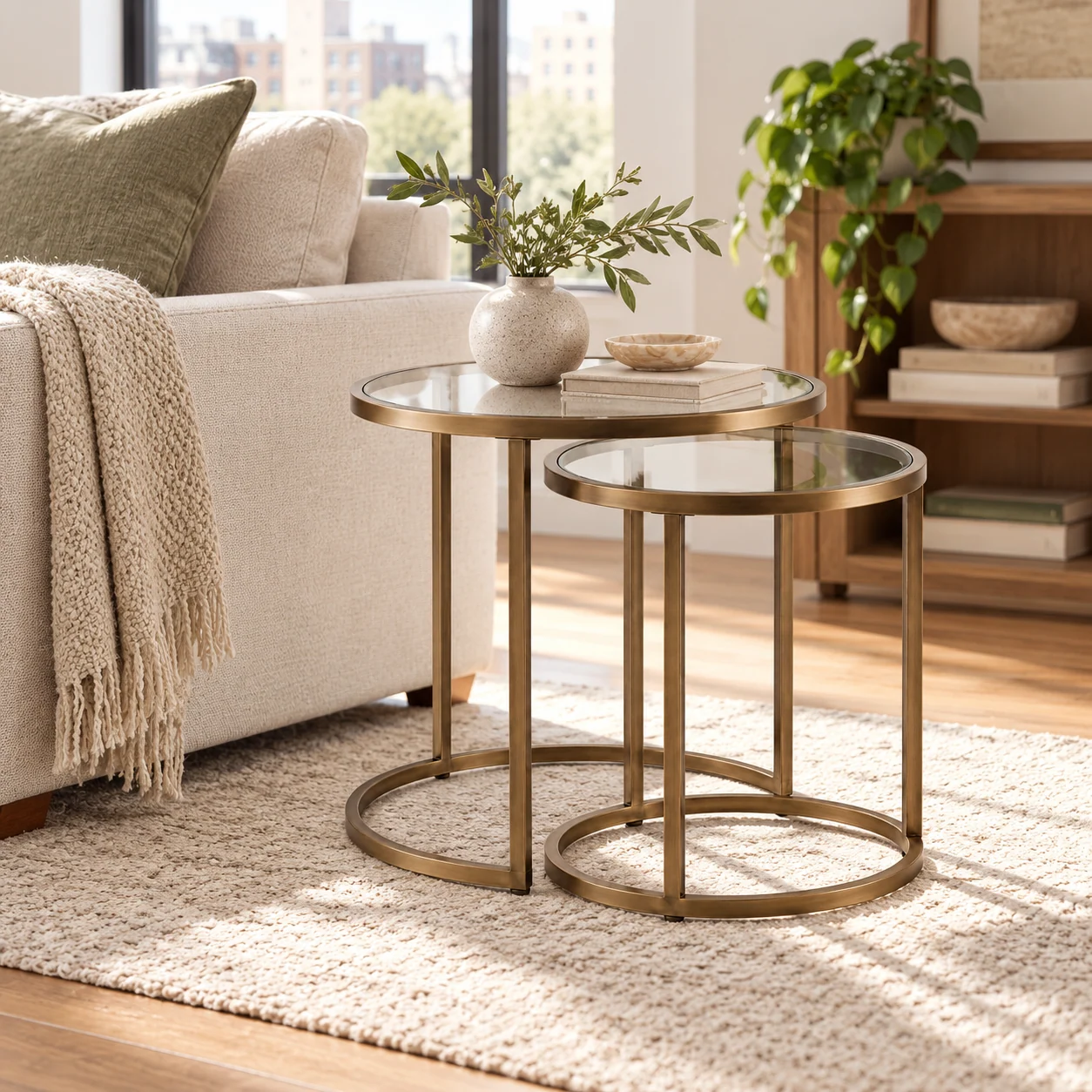 Novacrest Urban Nest Twin Nest Side Tables Bronze And Clear Glass 04 Room