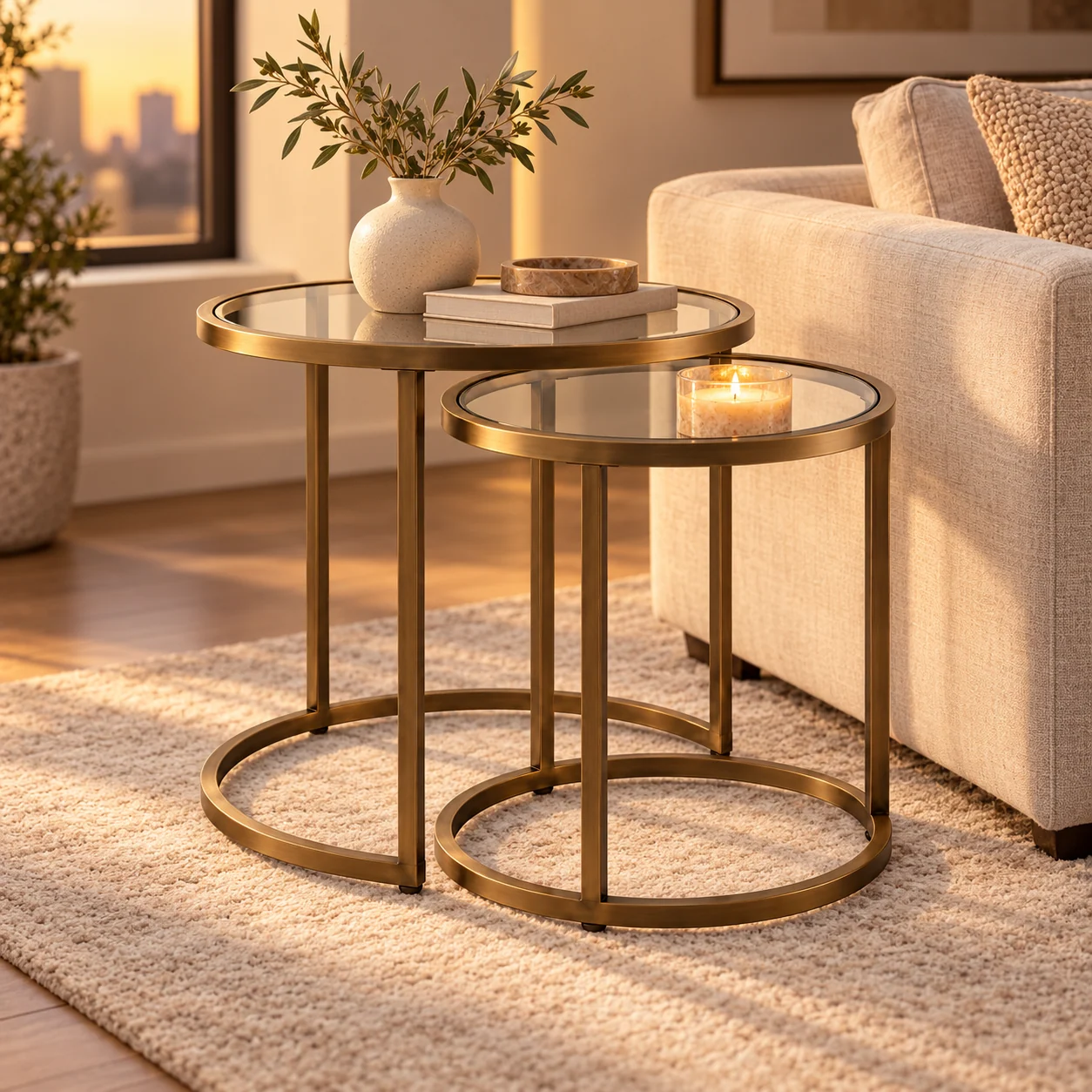 Novacrest Urban Nest Twin Nest Side Tables Bronze And Clear Glass 05 Room
